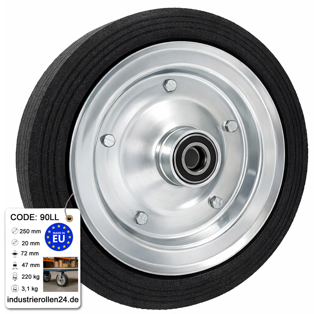 Ersatzrad Ø250 mm – Vollgummi Industrierad mit Kugellager für Transportwagen, Code: 90LL