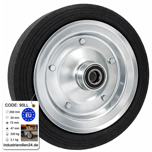 Ersatzrad Ø250 mm – Vollgummi Industrierad mit Kugellager für Transportwagen, Code: 90LL