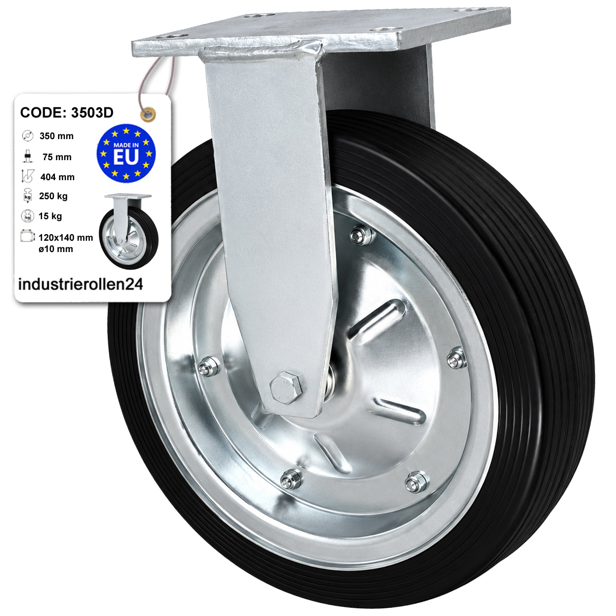 Metall-Gummiräder mit Platte Bockrolle Ø350 mm mit Platte Code: 3503D