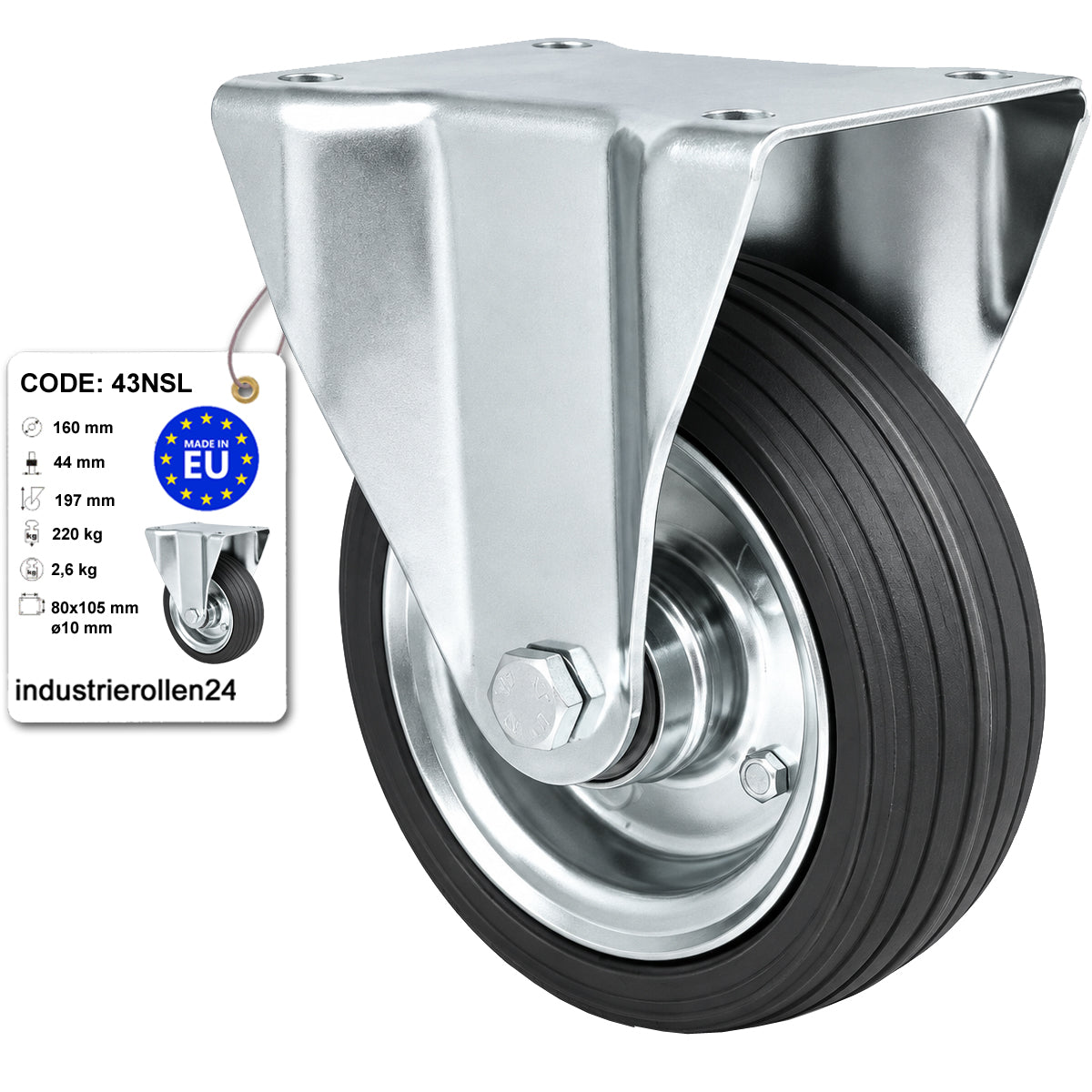 Metall-Gummiräder mit Platte Bockrolle Ø160 mm mit Platte Code: 43NSL