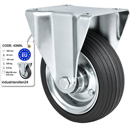 Metall-Gummiräder mit Platte Bockrolle Ø160 mm mit Platte Code: 43NSL