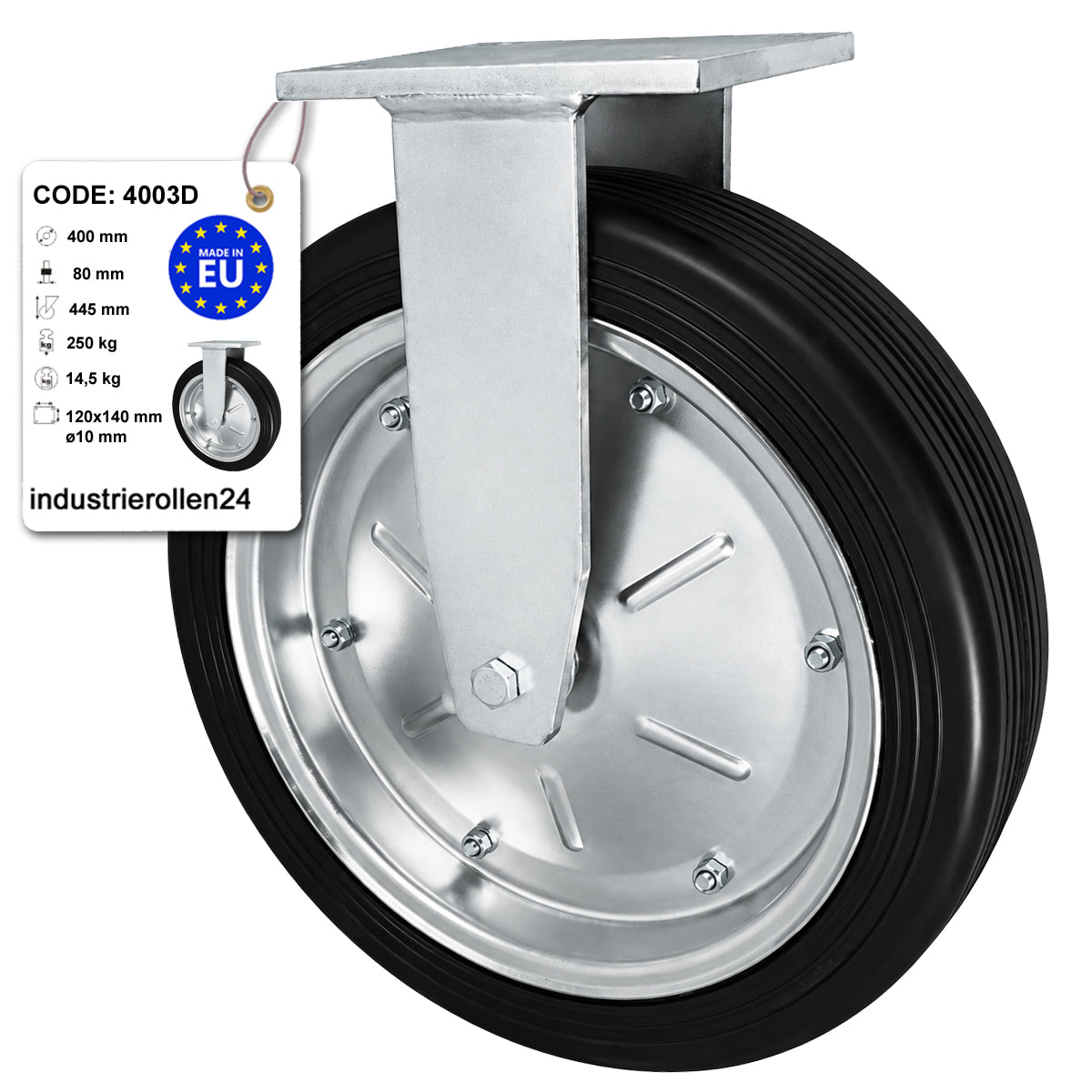 Metall-Gummiräder mit Platte Bockrolle Ø400 mm mit Platte Code: 4003D