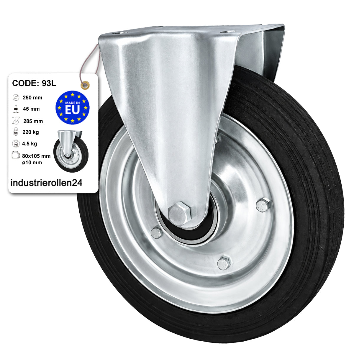 Metall-Gummiräder mit Platte Bockrolle Ø250 mm mit Platte Code: 93L