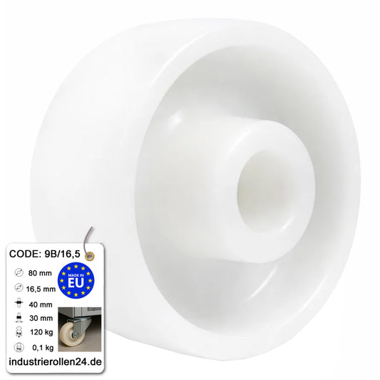 Transportrad Ø80 mm – Weißes Polyamidrad für Wagen, Code: 9B/16,5