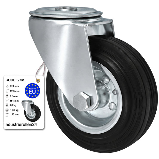 Metall-Gummiräder mit Befestigungsstift mit Zentralbohrung  Ø125 mm Code: 27M