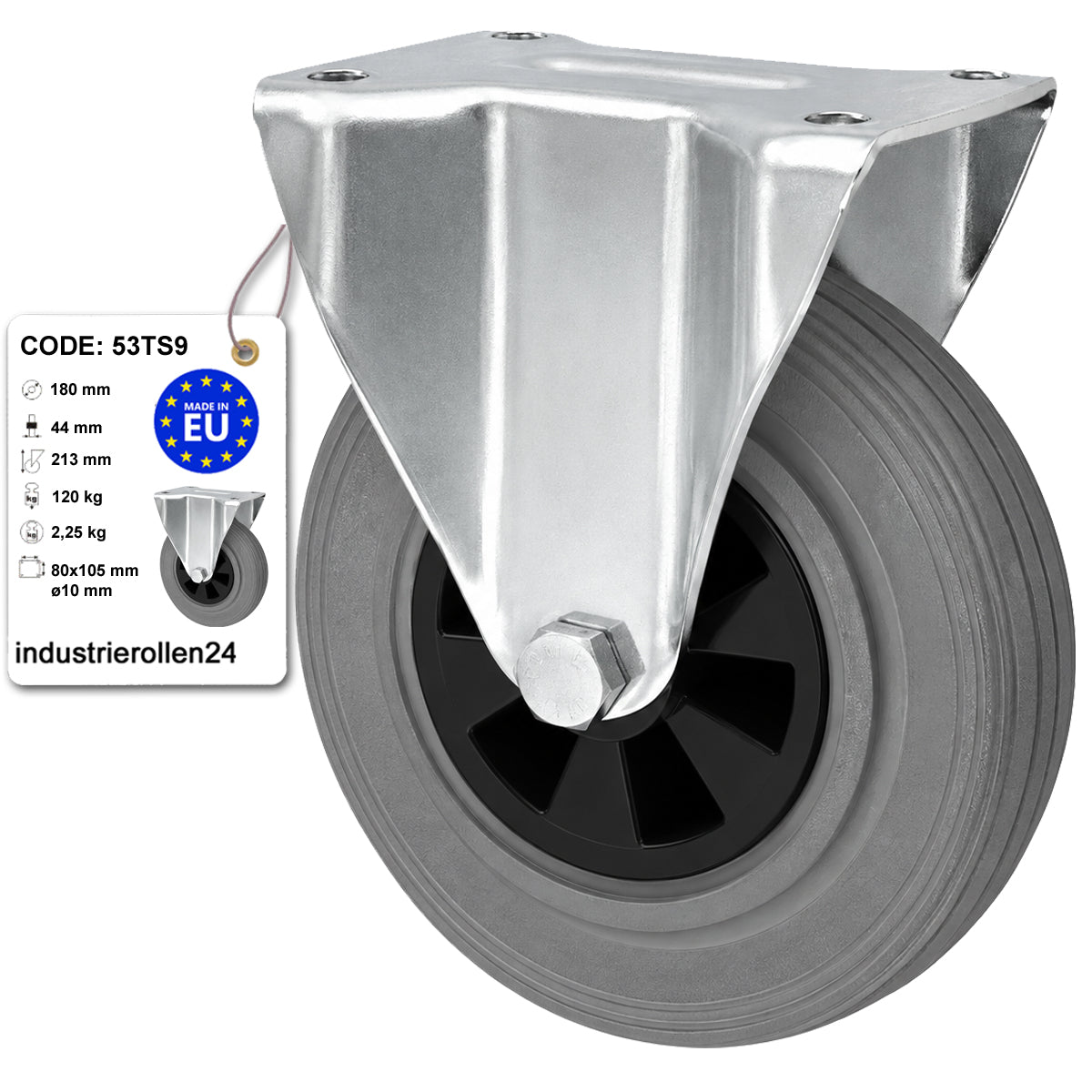 Kunststoff-Gummiräder in Bockrollengehäusen Lenkrolle Ø180 mm mit Platte Code: 53TS9
