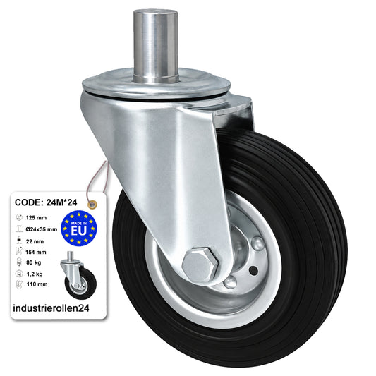 Metall-Gummiräder mit Befestigungsstift Lenkrollen Lenkrollen Ø125 mm Code: 24M*24