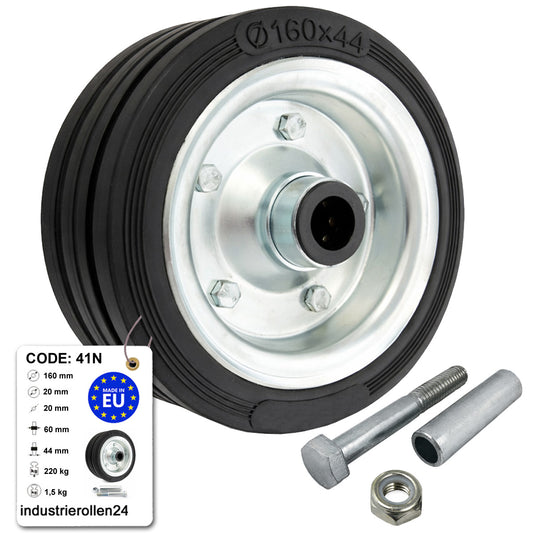 Metall-Gummiräder 160 mm mit Montage-Set – robuste Räder für Transport & Industrie Code: 41N