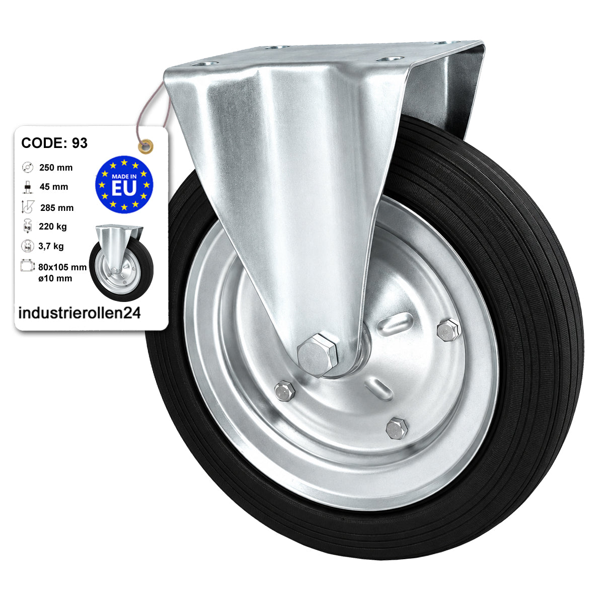 Metall-Gummiräder mit Platte Bockrolle Ø250 mm mit Platte Code: 93
