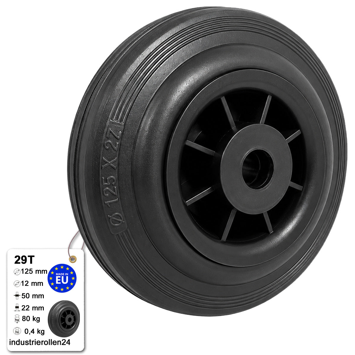 Vollgummi Rad Ø 125 mm mit Polypropylen-Felge Industrie Gummirad Code: 29T