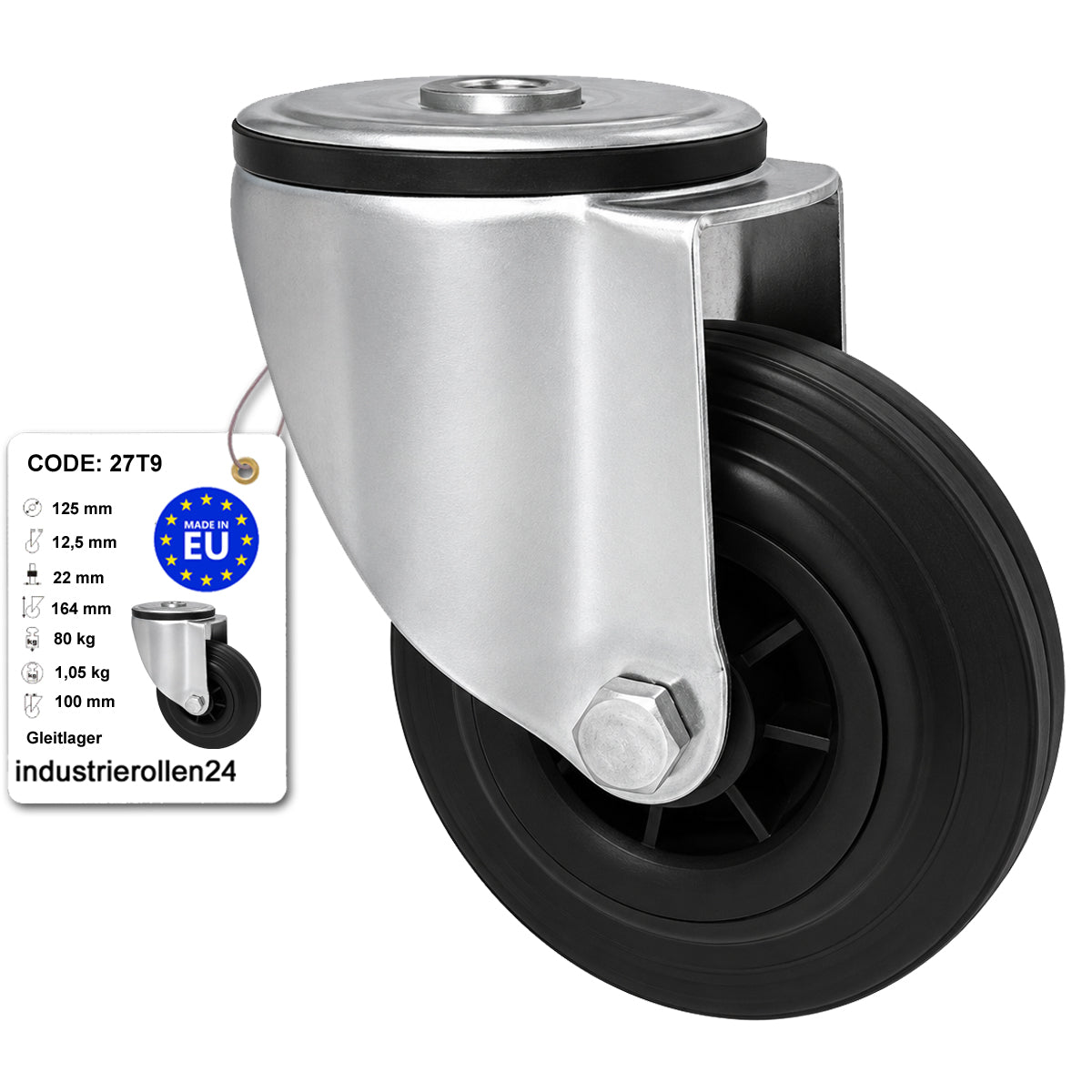 Kunststoff-Gummiräder mit Befestigungsstift mit Zentralbohrung Ø125 mm Code: 27T9