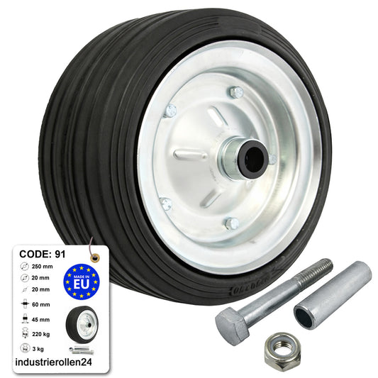 Metall-Gummiräder 250 mm mit Montage-Set – robuste Räder für Transport & Industrie Code: 91