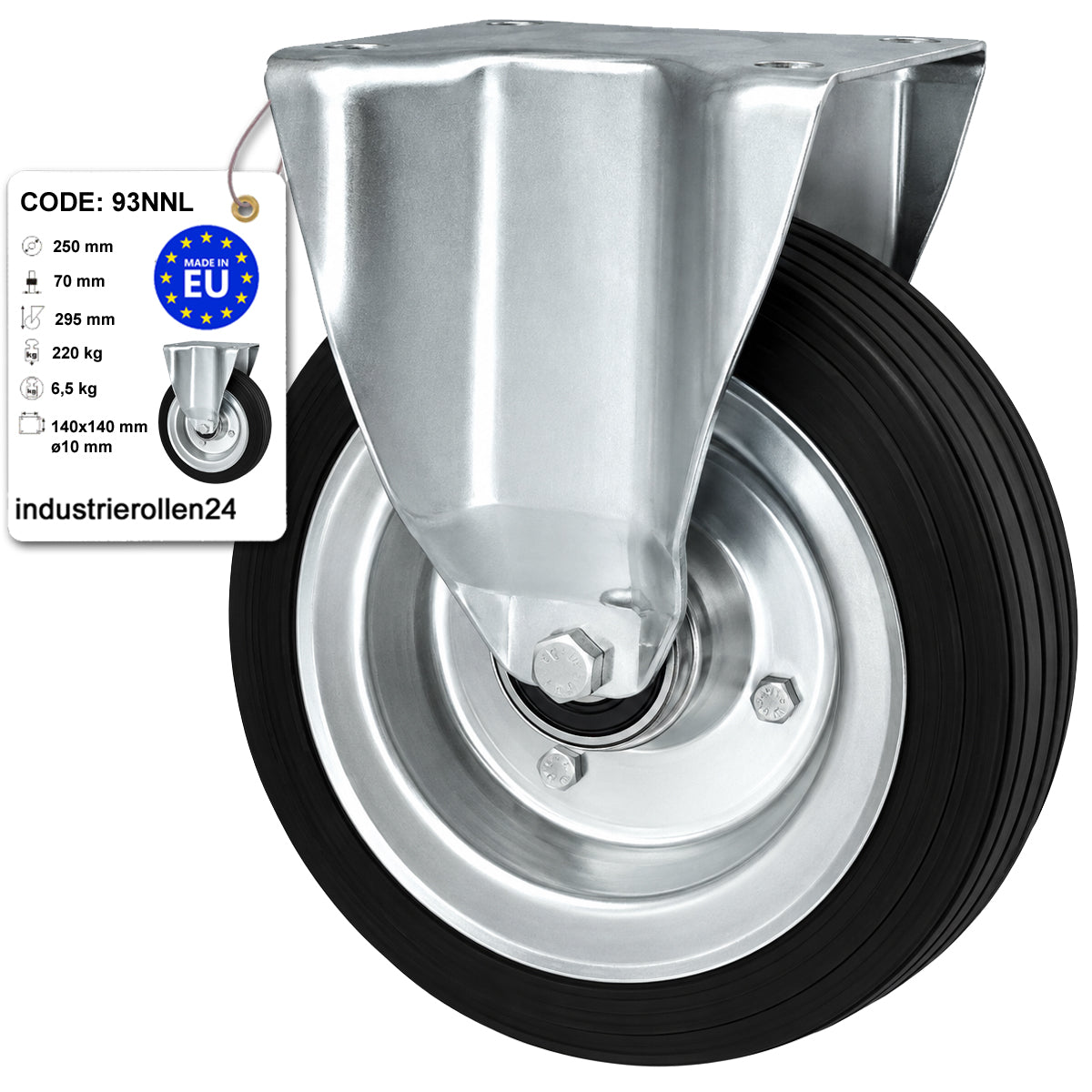 Metall-Gummiräder mit Platte Bockrolle Ø250 mm mit Platte Code: 93NNL