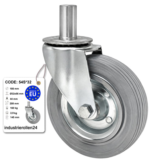 Metall-Gummiräder mit Befestigungsstift Lenkrollen  Ø180 mm Code: 54S*32
