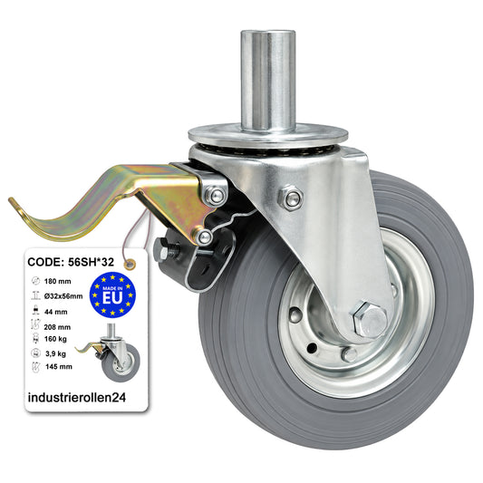 Metall-Gummiräder mit Befestigungsstift und Bremse Lenkrollen  Ø180 mm Code: 56SH*32