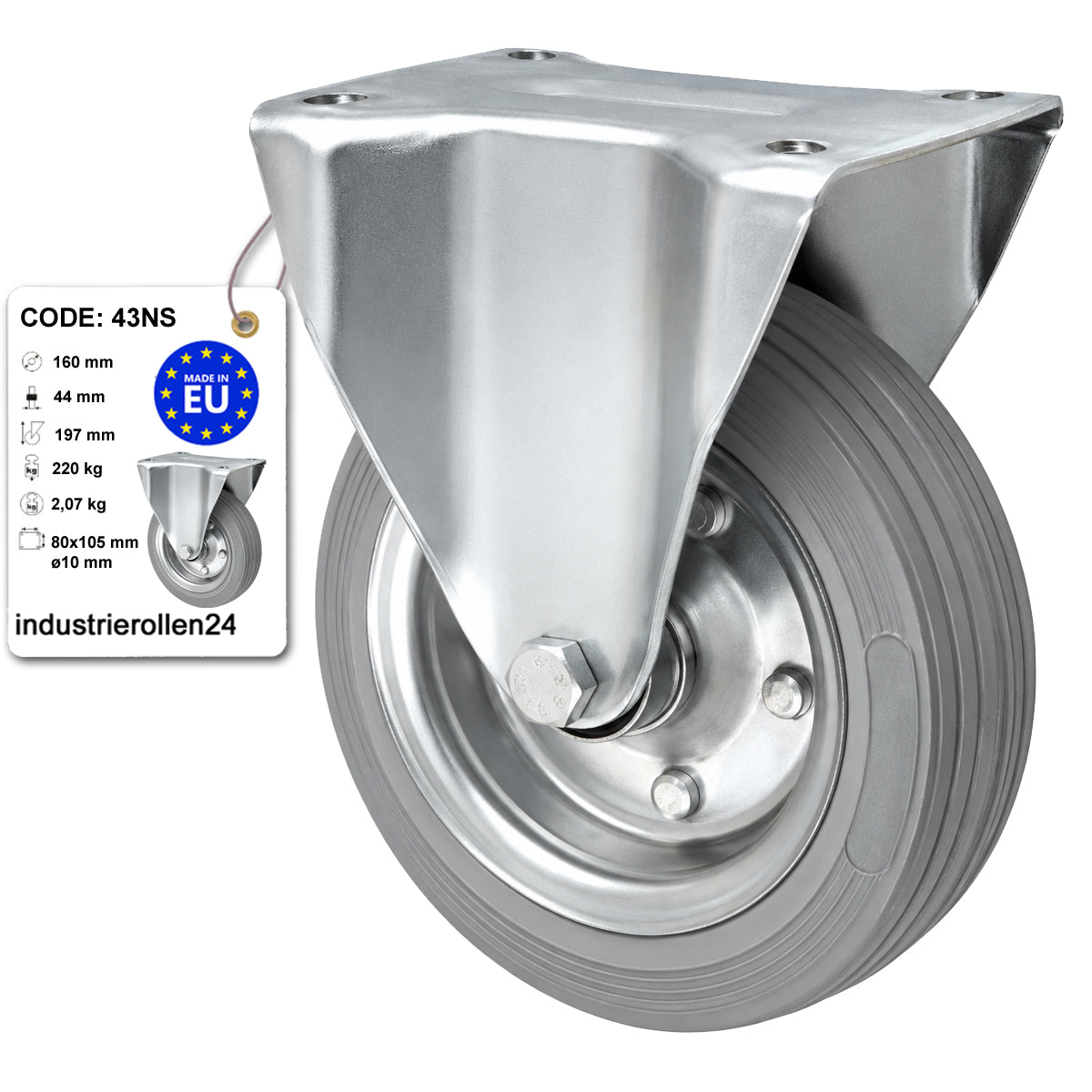 Metall-Gummiräder mit Platte Bockrolle Ø160 mm mit Platte Code: 43NS