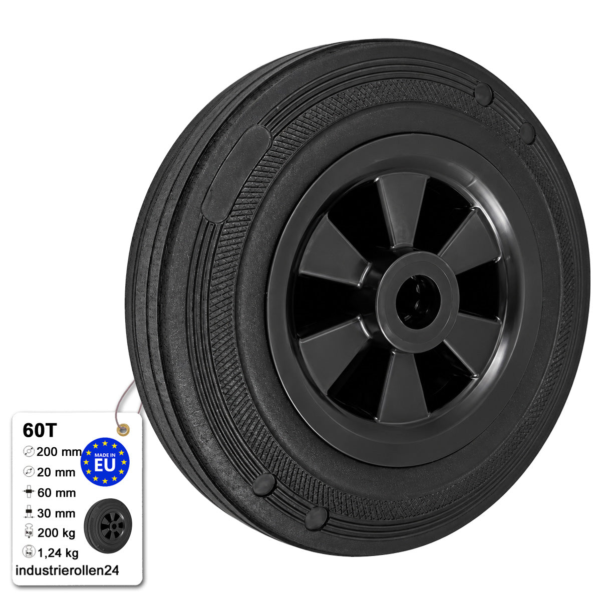 Vollgummi Rad Ø 200 mm mit Polypropylen-Felge Industrie Gummirad Code: 60T