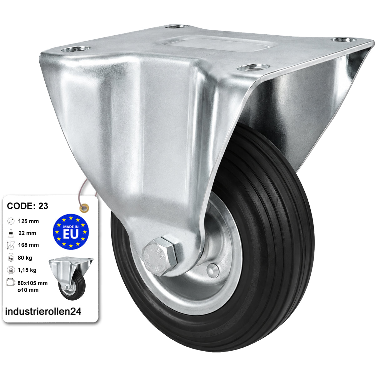 Metall-Gummiräder mit Platte Bockrolle Ø125 mm mit Platte Code: 23