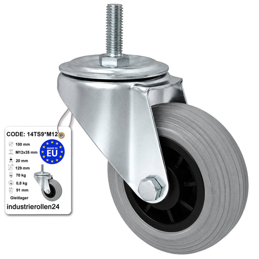 Kunststoff-Gummiräder mit Befestigungsstift Lenkrollen Ø100 mm Code: 14TS9*M12
