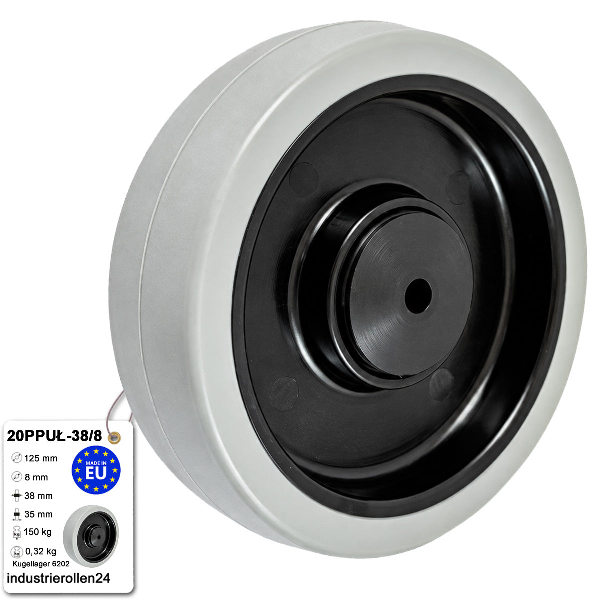 Polypropylen-Polyurethan-Rad für Transportwagen und Industrieanwendungen Ø125 mm Code: 20PPUŁ-38/8