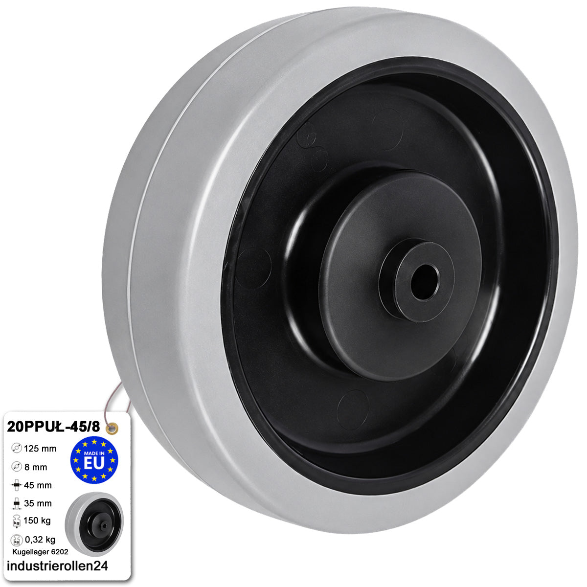 Polypropylen-Polyurethan-Rad für Transportwagen und Industrieanwendungen Ø125 mm Code: 20PPUŁ-45/8