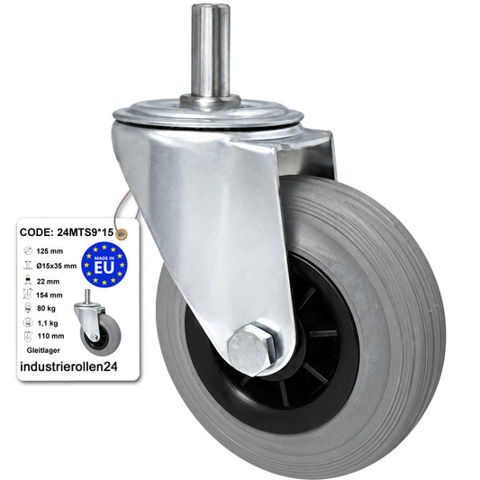 Kunststoff-Gummiräder mit Befestigungsstift Lenkrollen Ø125 mm Code: 24MTS9*15