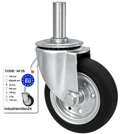 Metall-Gummiräder mit Befestigungsstift Lenkrollen Lenkrollen Ø140 mm Code: 34*25