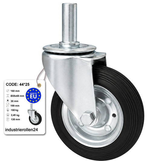 Metall-Gummiräder mit Befestigungsstift Lenkrollen Lenkrollen Ø160 mm Code: 44*25