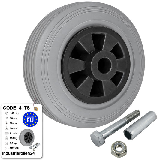 Kunststoff-Gummirrad Ø 160 mm Industrie Gummirad mit Montagesatz Code: 41TS