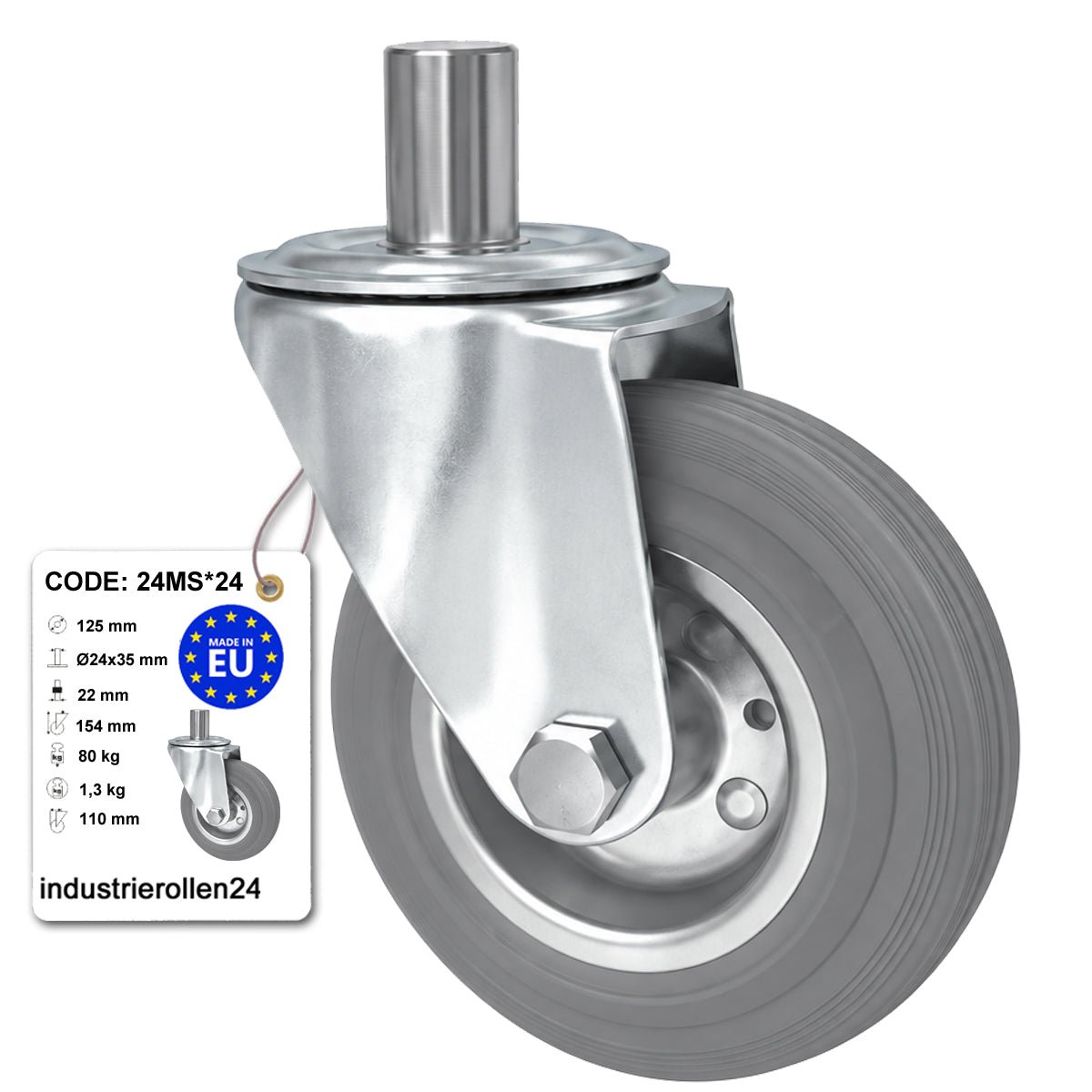 Metall-Gummiräder mit Befestigungsstift Lenkrollen Lenkrollen Ø125 mm Code: 24MS*24