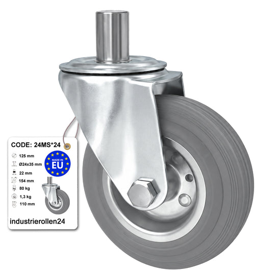 Metall-Gummiräder mit Befestigungsstift Lenkrollen Lenkrollen Ø125 mm Code: 24MS*24