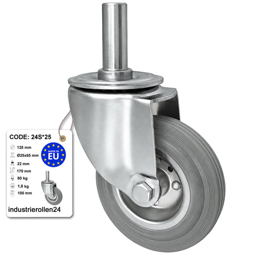 Metall-Gummiräder mit Befestigungsstift Lenkrollen Lenkrollen Ø125 mm Code: 24S*25