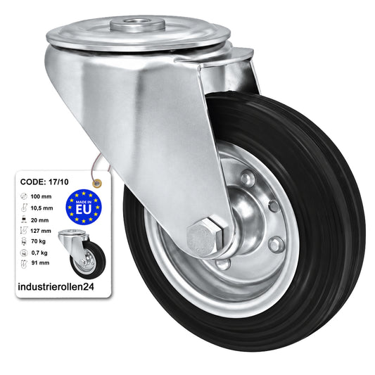 Metall-Gummiräder mit Befestigungsstift mit Zentralbohrung  Ø100 mm Code: 17/10