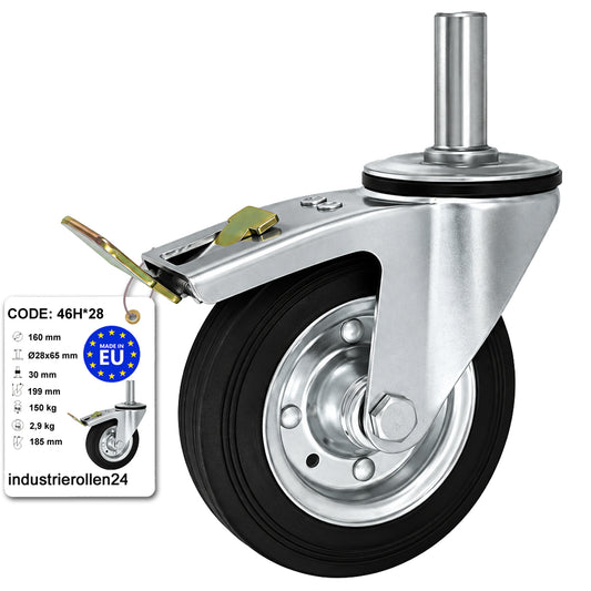 Metall-Gummiräder mit Befestigungsstift und Bremse Lenkrollen  Ø160 mm Code: 46H*28