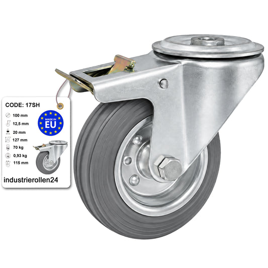Metall-Gummiräder mit Befestigungsstift mit Zentralbohrung und Bremse Ø100 mm Code: 17SH