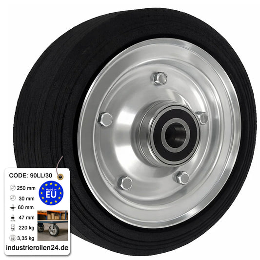 Ersatzrad Ø250 mm – Vollgummi Industrierad mit Kugellager für Transportwagen, Code: 90LL/30