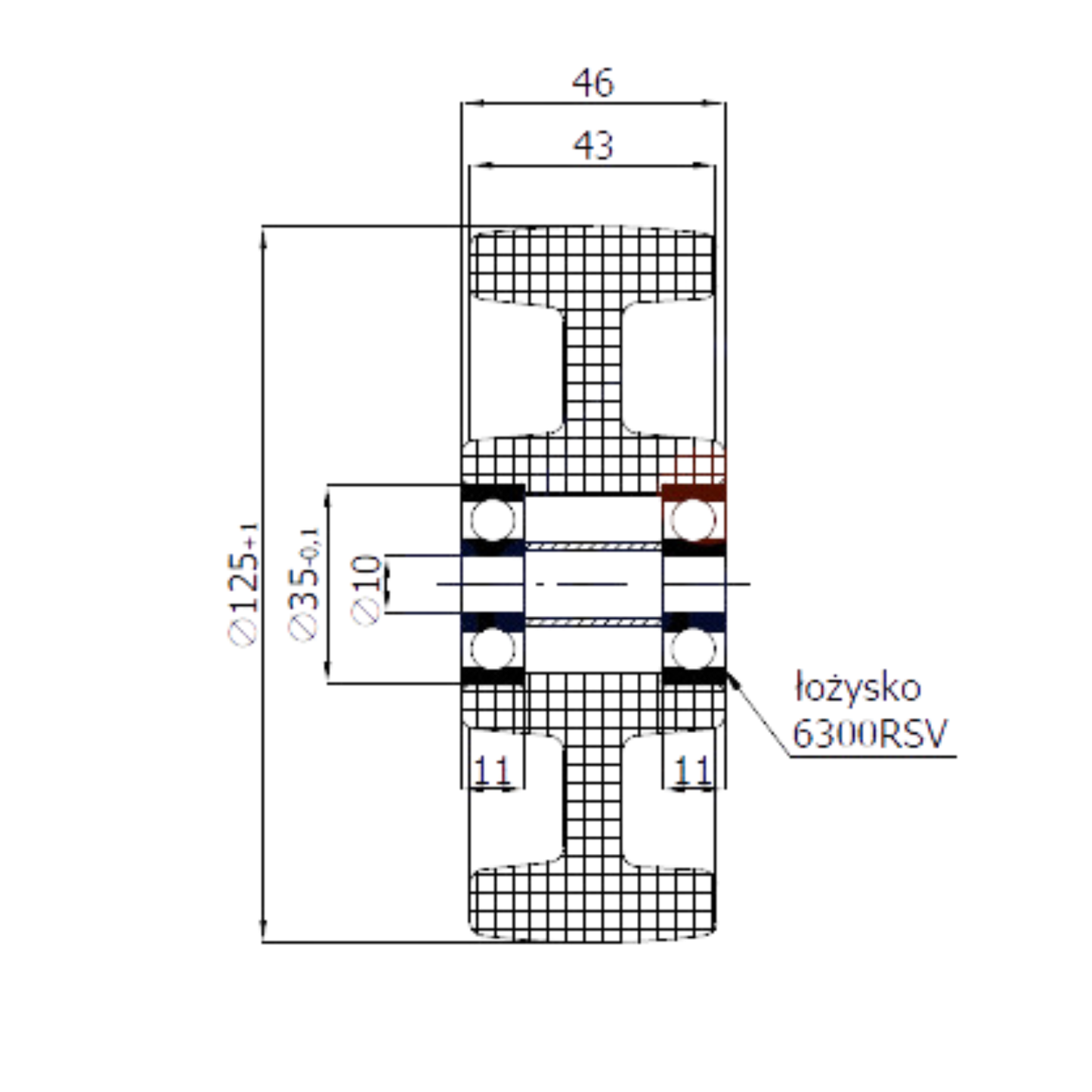 Transportrad Ø125 mm – Weißes Polyamidrad für Wagen, Code: 20BN/10