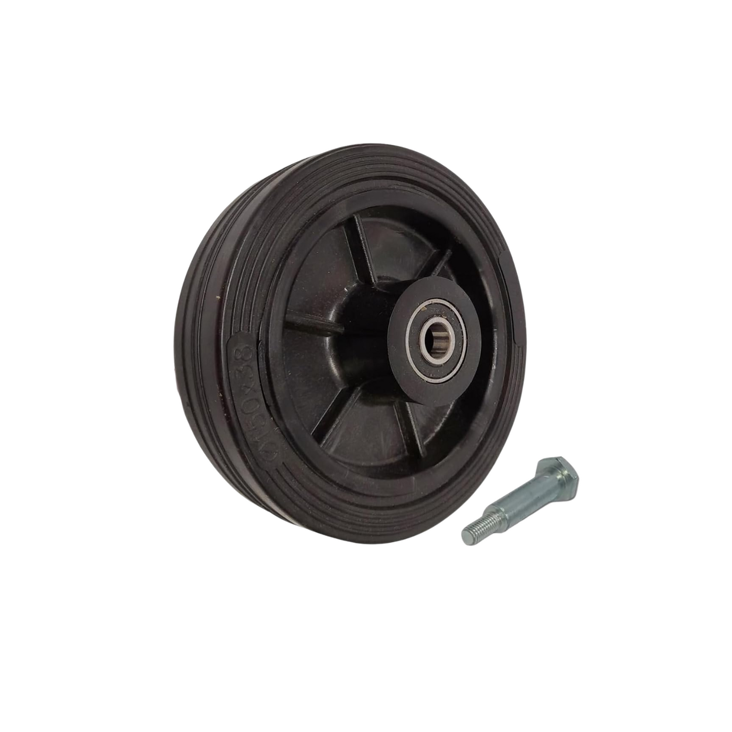 Rasenmäherrad 150 mm – Universal Ersatzrad aus Vollgummi mit Kugellager + Montage-Set, Code: K150LL*M10