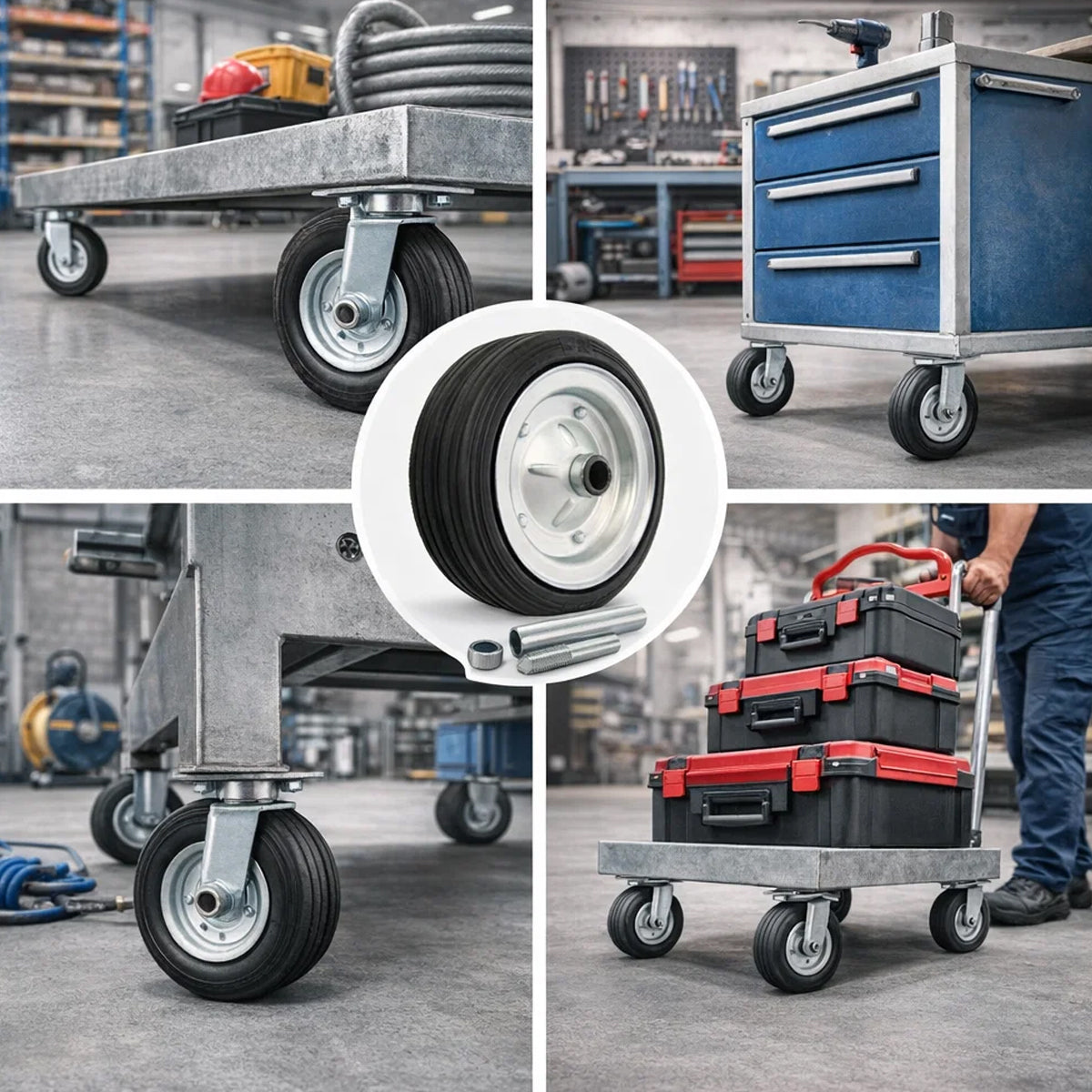 Metall-Gummiräder 200 mm mit Montage-Set – robuste Räder für Transport & Industrie Code: 61