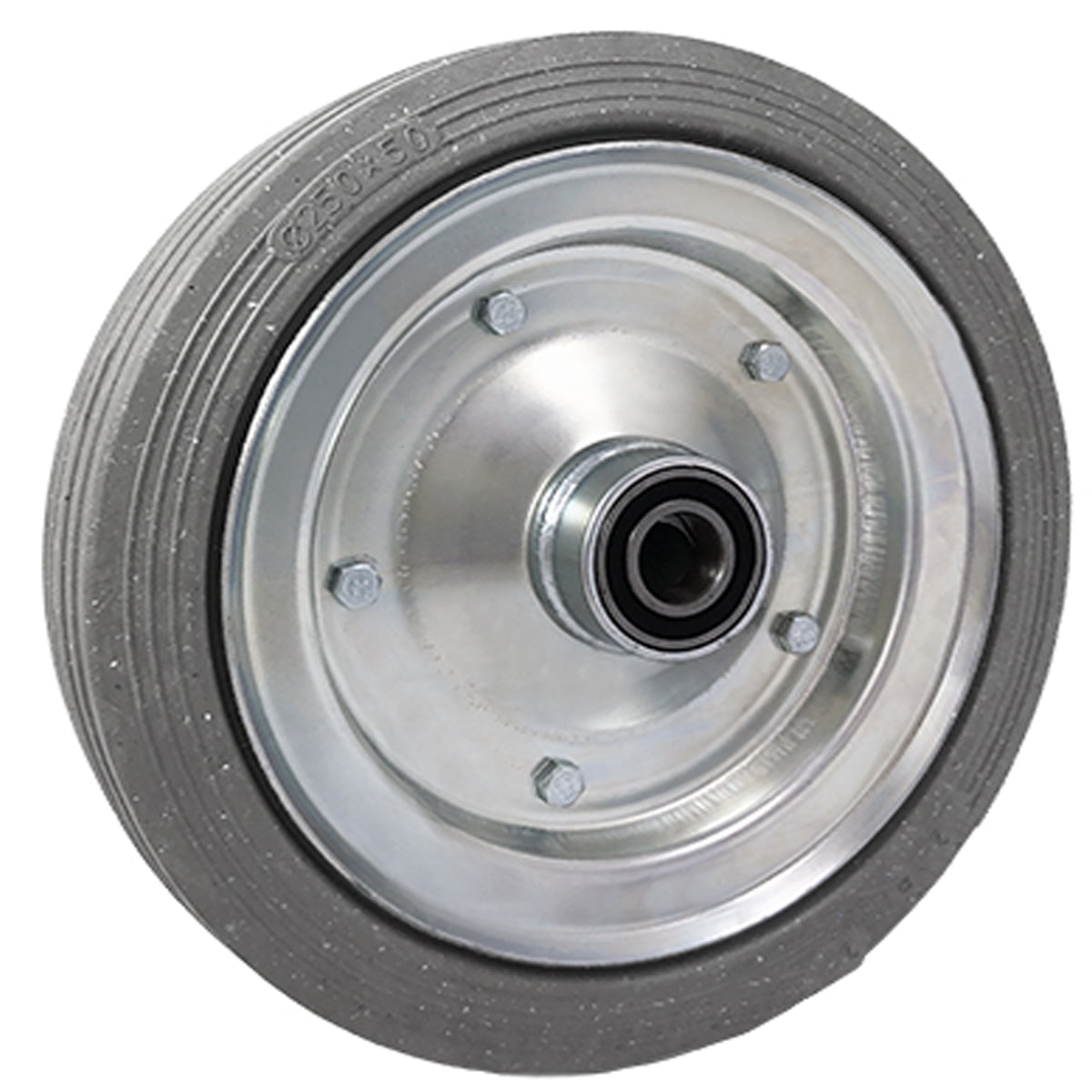 Ersatzrad Ø250 mm – Graues, nicht abfärbendes Vollgummi Industrierad mit Kugellager für Transportwagen, Code: 90LLS/25