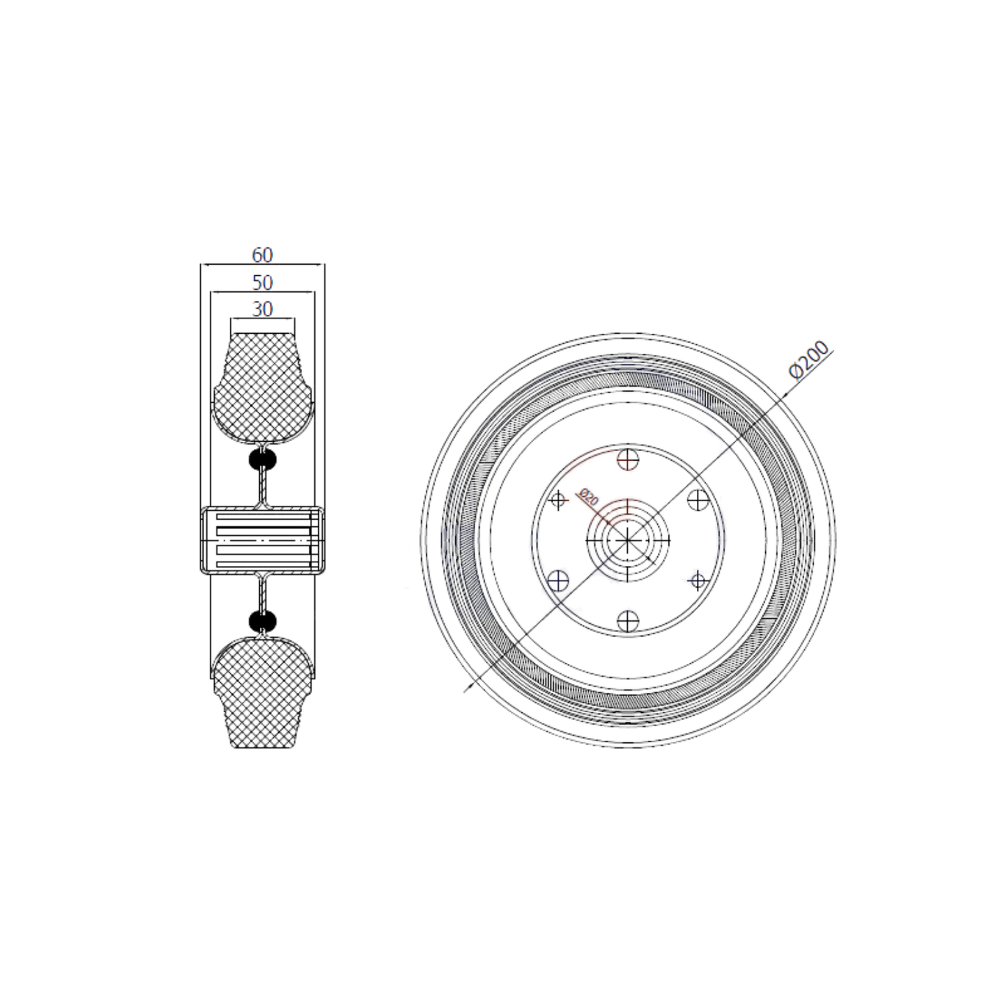 Ersatzrad Ø200 mm – Vollgummi Industrierad für Transportwagen, Code: 60